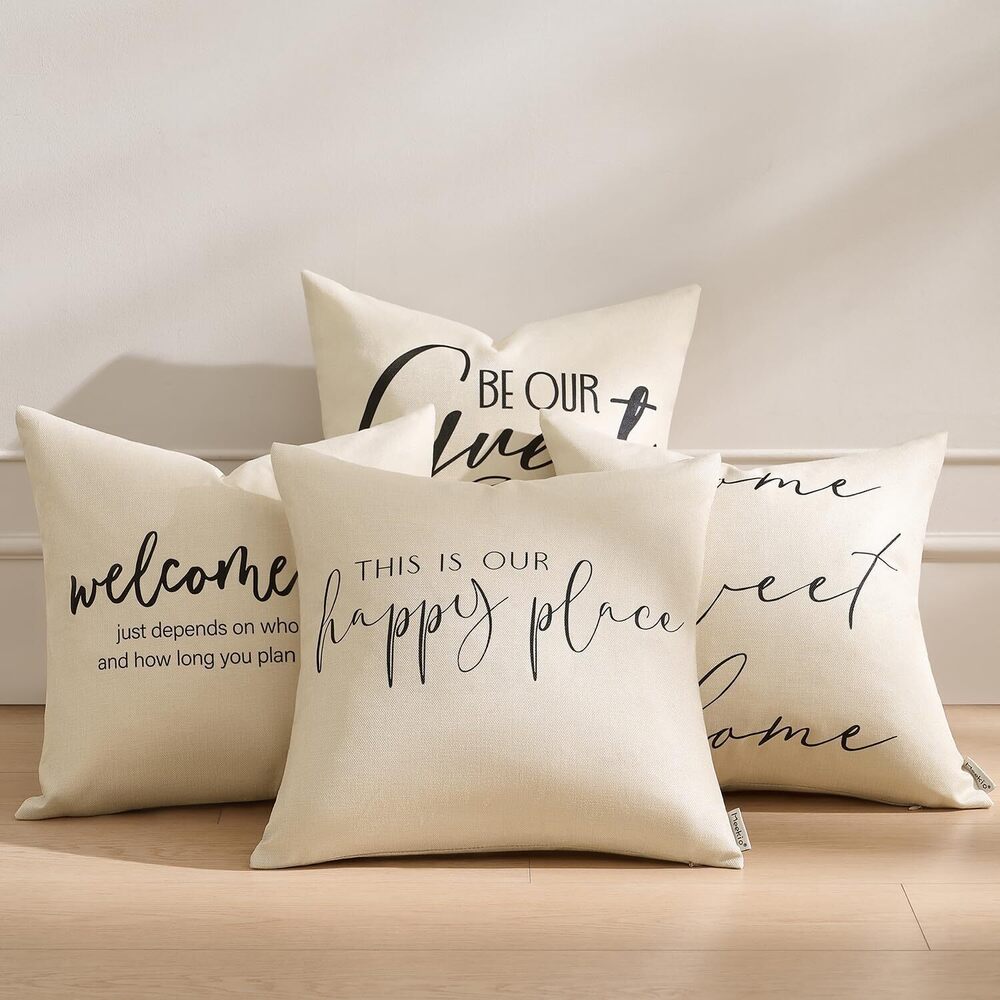 2296 Set of 4 Farmhouse Pillow Covers 18 x 18 Linen Pillow Covers with Home